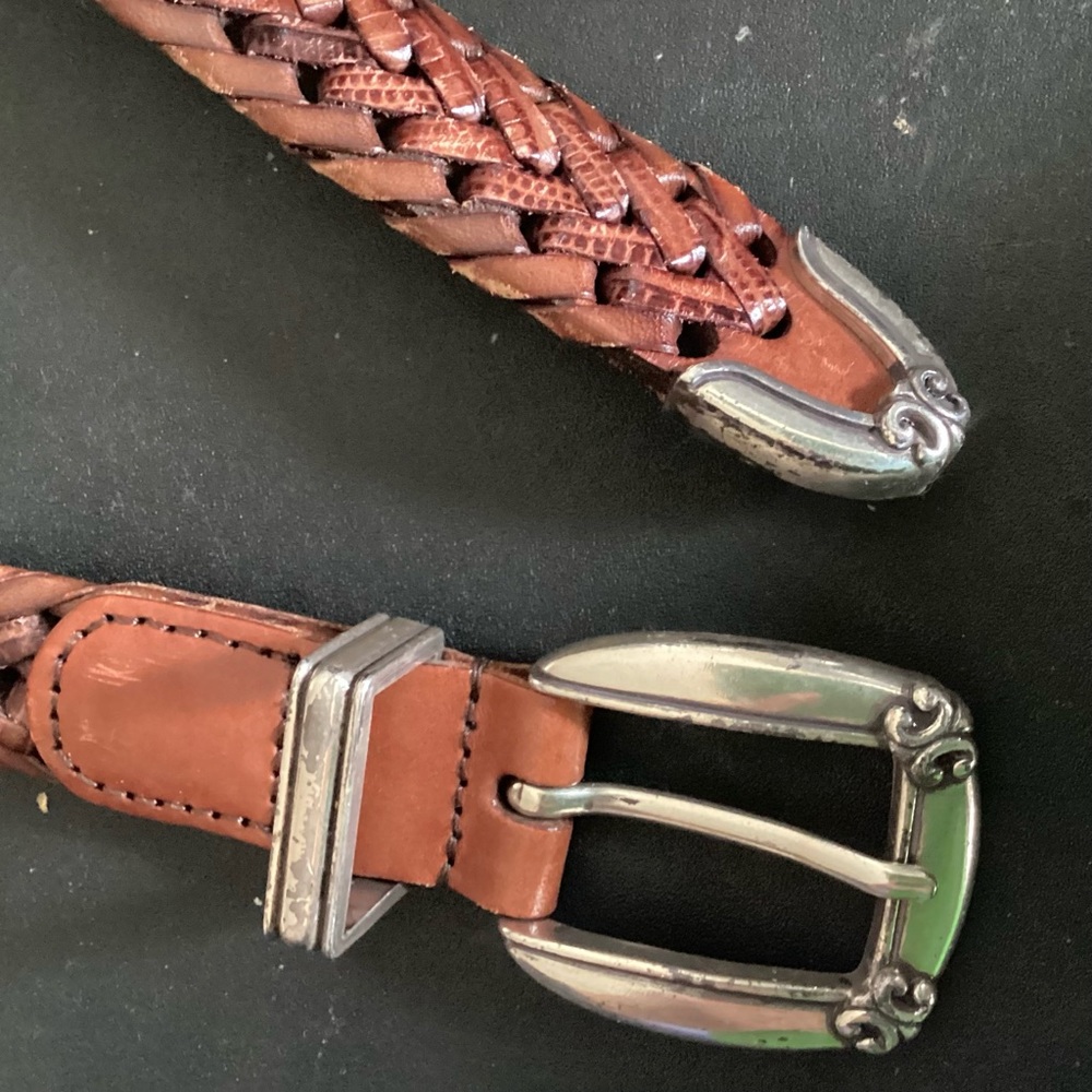 S M 34 Silver Buckle OSSI Braided Leather Western Belt - Picture 3 of 12